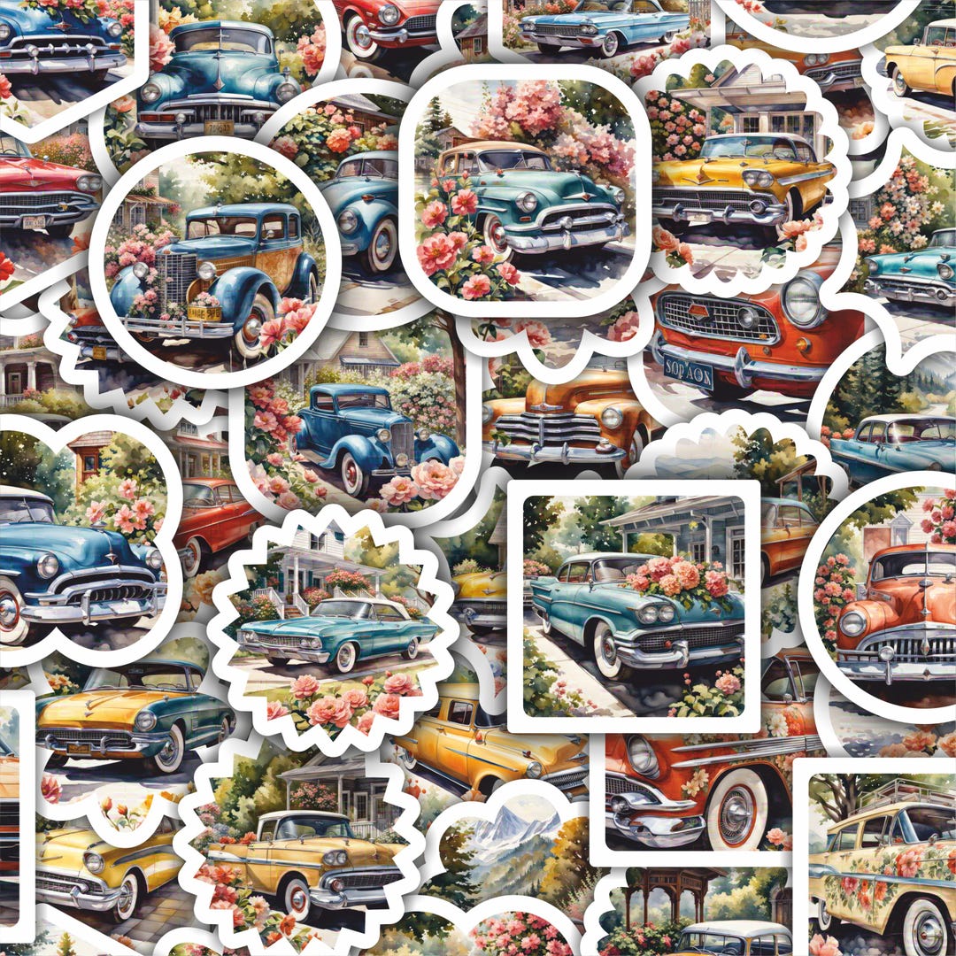 100 Pcs. Vintage Car Sticker Pack of 100 | Beautiful Floral Stickers ...