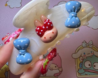 Kawaii Charm Medium Luxe Hair Claw - Tan Miffy Blue and Red Bow
