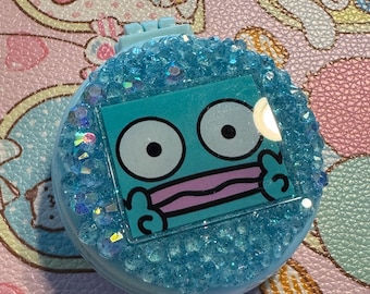 Kawaii Charm Mini Hair Brush & Mirror Compact - Blue Hangyodon Selfie