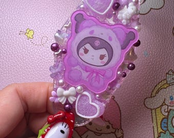 Kawaii Charm Motel Keychain: Kuromi Purple PJs