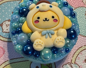 Kawaii Charm Mini Hair Brush & Mirror Compact - Blue Pompompurin Bear