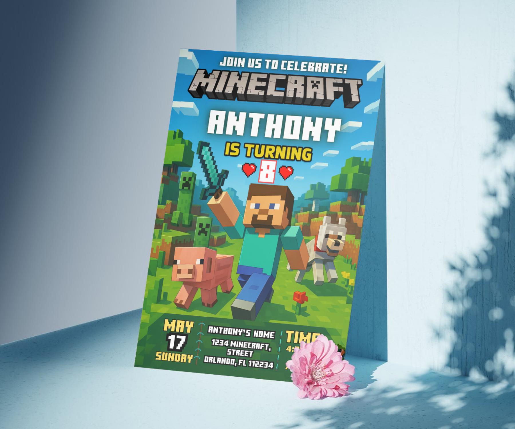 Editable Minecraft Birthday Invite + Thank You Card
