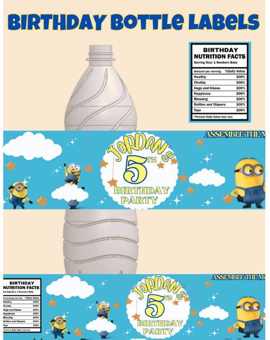 Minions Water Bottle Label Template, Printable Minions Bottle Label ...