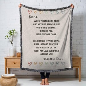 Manta personalizada, regalo considerado, corazones, algodón tejido, manta de aliento, regalo para adolescente, graduación, tapiz tejido, nombre personalizado