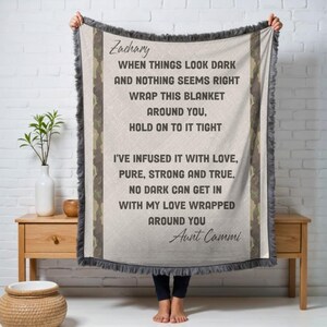 Manta personalizada, regalo considerado, manta de algodón tejida con camuflaje, regalo de aliento para adolescentes, regalo de graduación, tapiz tejido, nombre personalizado