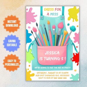 Painting Birthday Party Invitation: Pink Art Party (Digital Download)