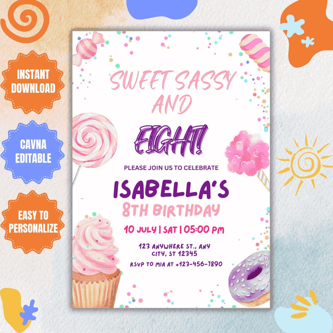 Editable Sweets Candy Invitation, Sweet Candy Birthday Template, Sweet ...