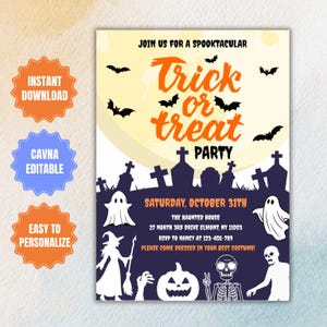 Gruselige Halloween-Trick-or-Treat-Einladung: Bearbeitbares Evite (Digitaler Download)
