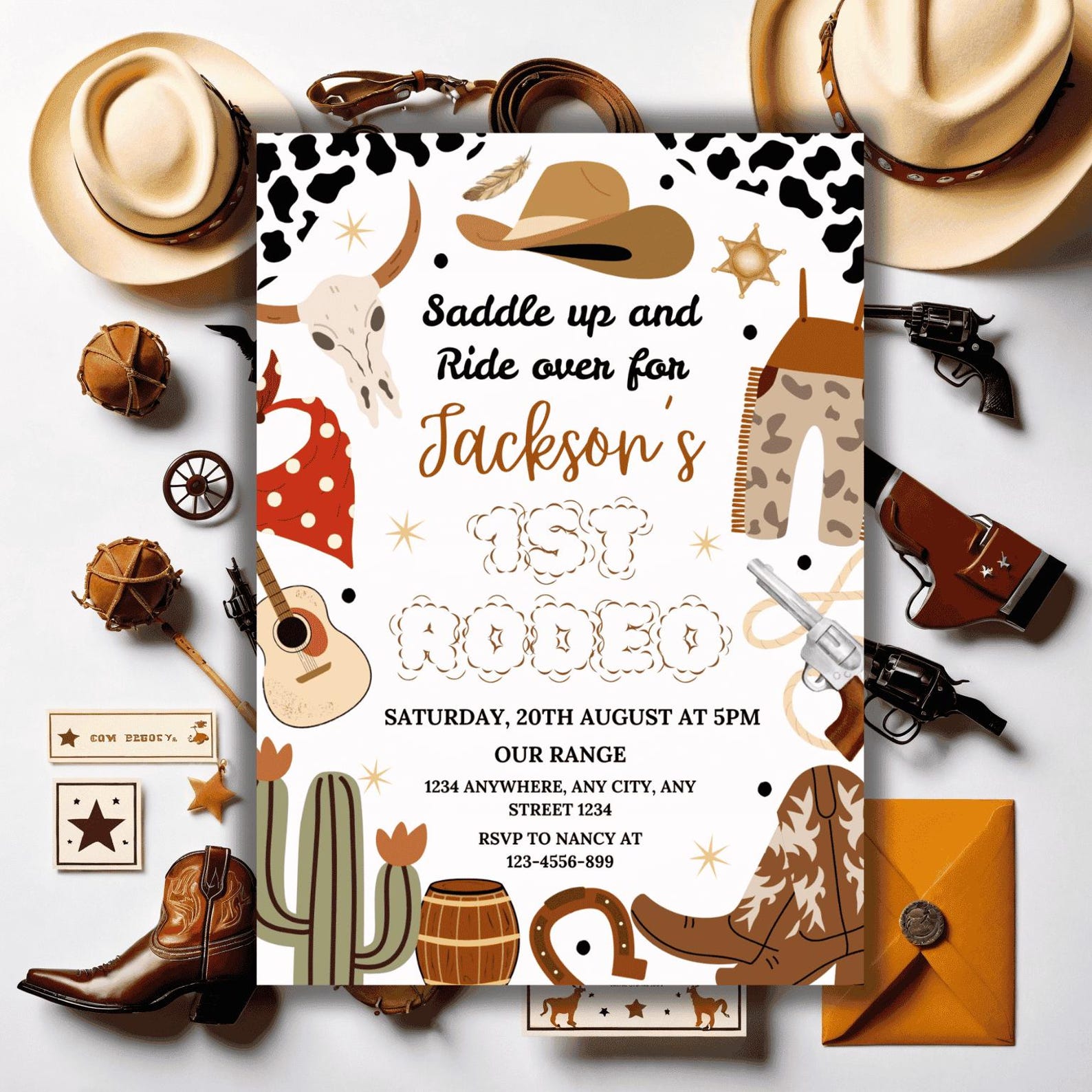 Editable Cowboy 1st Rodeo Birthday Invitation (digital Download) - Etsy