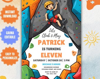 Editable Rock Climbing Birthday Invitation: Kids Adventure Party (Digital Download)