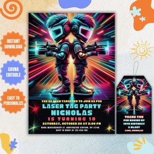 Editable Laser Tag Birthday Party Invitation, Neon Birthday Party, Glow Laser Tag Party Invite, Girls n Boys War Neon Birthday Party Invite