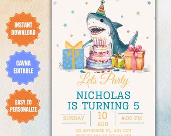 Editable Shark Birthday Party Invitation, Ocean Theme (Digital Evite)