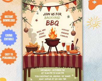 Editable BBQ Party Invitation Template: Backyard Grill (Digital Download)