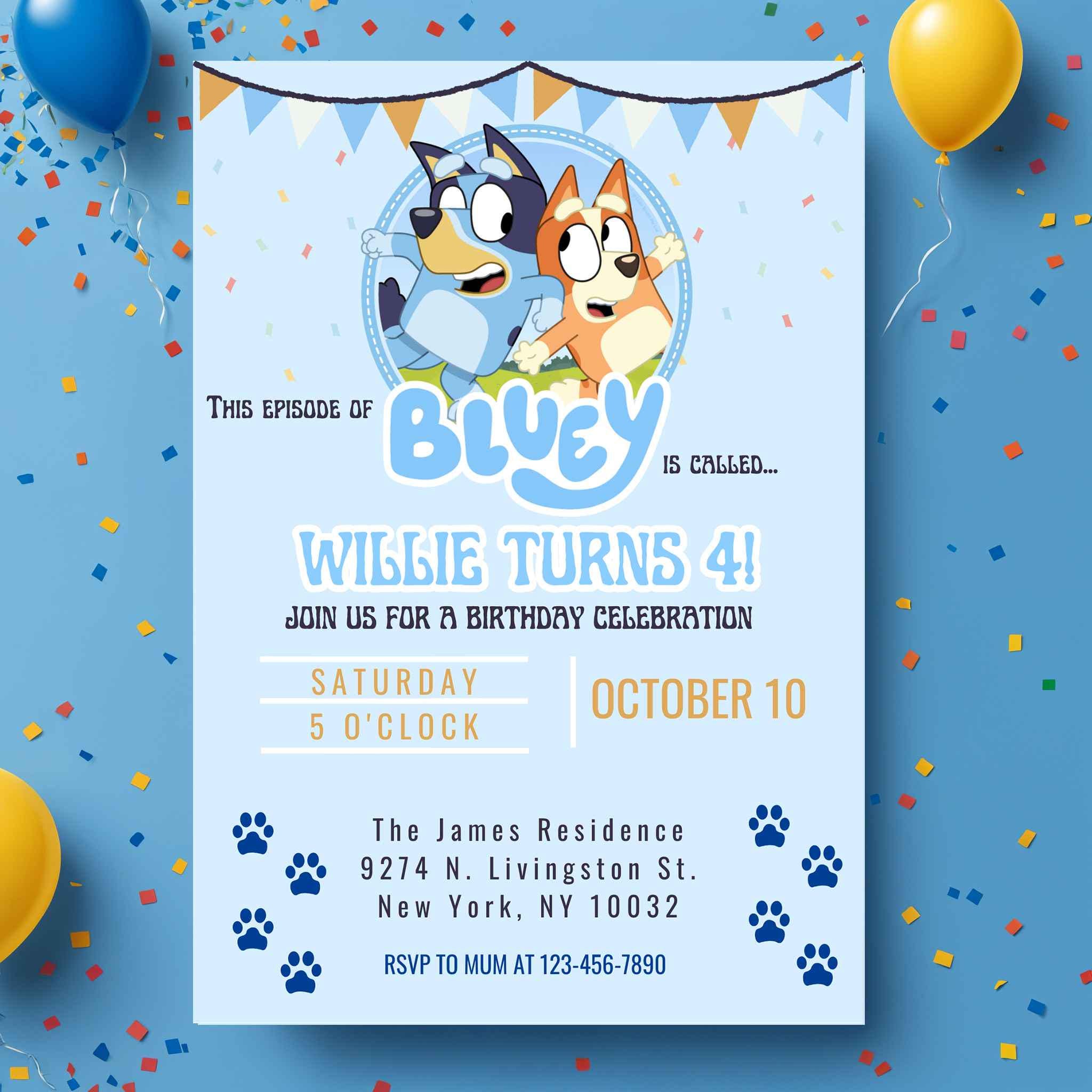 Editable Bluey Party Invite Template