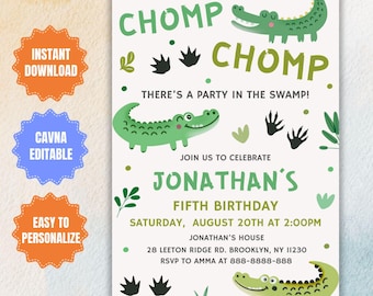 Crocodile Birthday Party Invitation: Reptile Theme, Editable Template (5x7" PDF/JPEG Download)