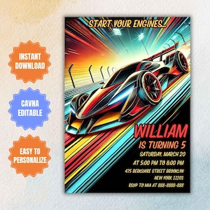 Editable Race Car Birthday Party Invitation, Boys Race Car Party Invite,  Sport Car Birthday Invitation, Cars Birthday Digital Invitation