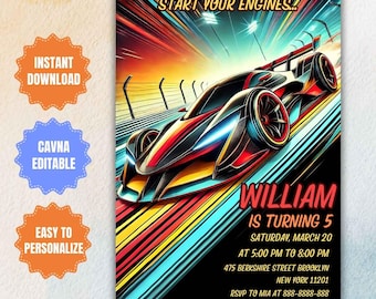 Editable Race Car Birthday Invitation, Sport Car Party Invite (Digital)