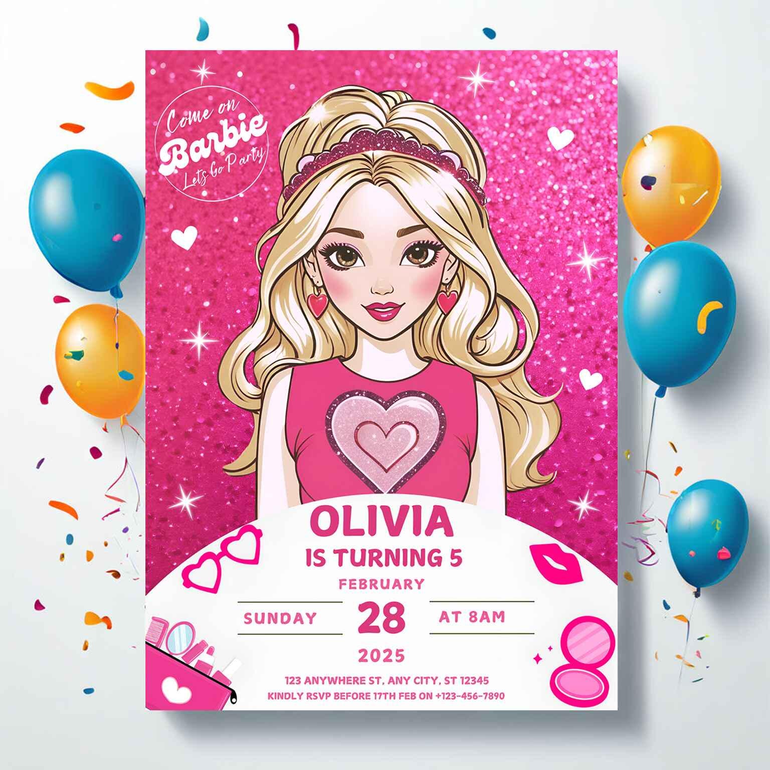 Editable Barbie Birthday Party Invitation: Fashion Doll Invite (digital ...