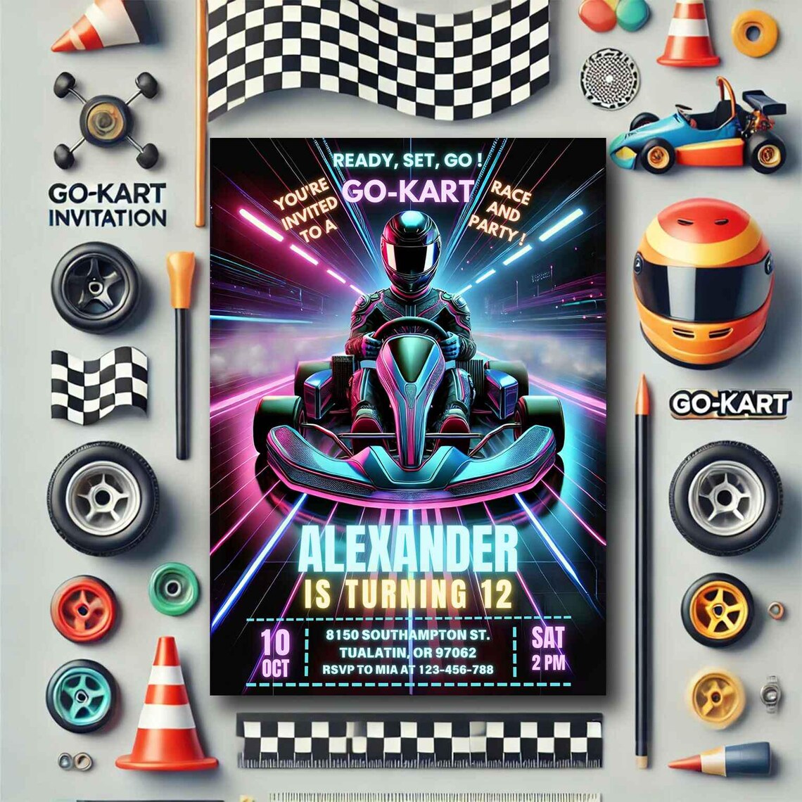 Editable Go-kart Birthday Invitation Template, Go Kart Kids Party, Go ...