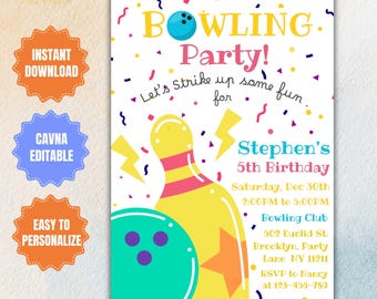 Bowling Birthday Party Invitation Template: Strike Up Some Fun (Digital)