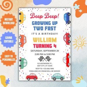 Editable Transportation Invitation, Honk Beep Choo Choo Train Truck Birthday Invitation, Cars Birthday Invite, Transport Cars Birthday Evite