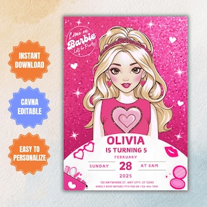 Editable Barbie Birthday Party Invitation: Fashion Doll Invite (Digital)