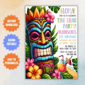 Celebrate in style with our Editable Aloha Tropical Party Invitation! Perfect for luau birthdays, Hawaiian-themed parties, or summer gatherings. Customize easily with your details, then download instantly. Crafted with vibrant tropical designs, this invite sets the perfect mood for a fun-filled celebration. Instant digital download allows for quick access and printing at home or your favorite print shop. Make your event unforgettable with this beautiful, customizable invitation today!