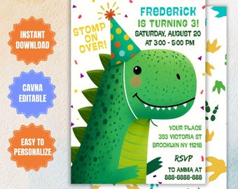 Editable Dinosaur Birthday Invitation: 'Stomp on Over' Party (Digital)