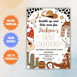 Editable Cowboy Birthday Invitation Template, Wild West Birthday Invitation, First Rodeo Kid Invitation, Cowboy Country Western Party Invite