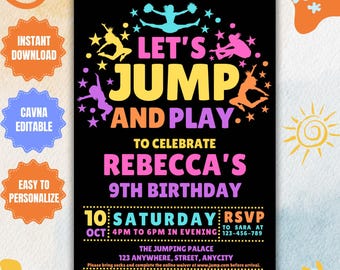 Editable Jump Party Invitation, Jump Birthday Party Template, Trampoline Party, Bounce House Jumping Party, Let's Jump Girl Digital Evite