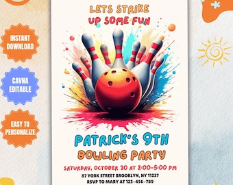 Bowling Birthday Invitation Template: Strike Up Some Fun (Digital Invite)