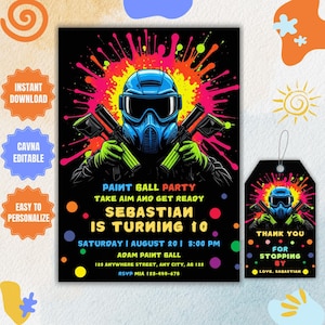 Editable Paintball Party Invitation, Paintball Birthday Invite, Kids Paintball Invitation, Boys Birthday Printable Invite, Instant Download