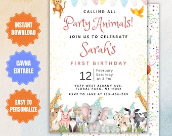 Farm Animals First Birthday Invitation: Editable Party Theme (Digital Download)