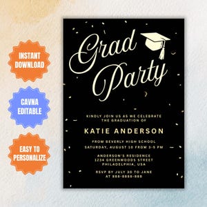 Editable Graduation Party Invitation, Graduation Invitation Template, high School Graduation, Graduation Party, Grad announcement Invite