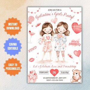 Bearbeitbare Galentines Girls Night Einladung, Galentines Girls Party Einladung, Galentines Day Party einladen, Valentines Girls Party einladen