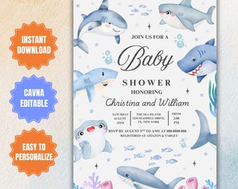 Editable Sharks Baby Shower Invitation: Jawsome Under The Sea Party (Digital Download)