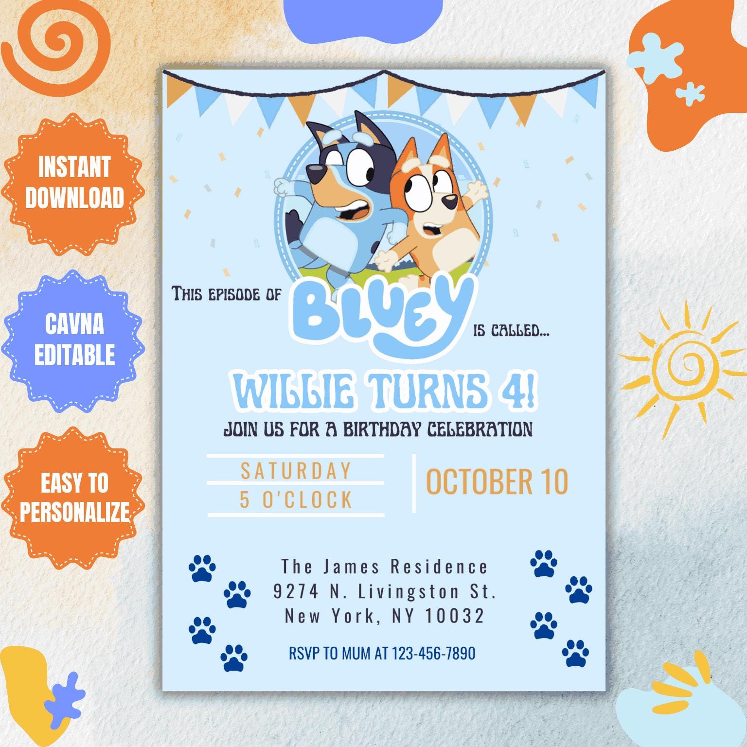 Editable Bluey Party Invite Template