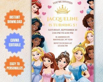 Editable Princess 5th Birthday Invitation: Royal Theme (Digital Invite)