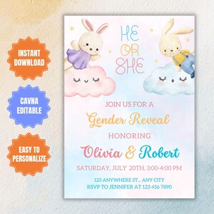 Bearbeitbar Er oder Sie Gender Reveal Party Einladung, rosa oder blaue digitale Einladung, Baby oder Mädchen digitale Vorlage, Gender Reveal Invite