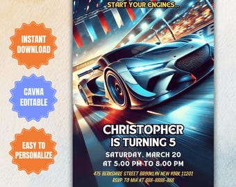 Editable Race Car Birthday Invitation: Speedster Theme (Digital Download)