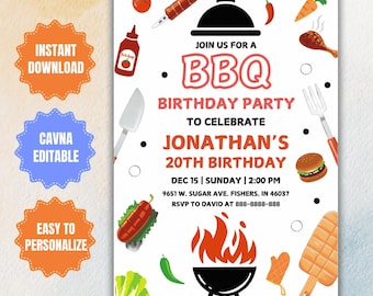 Editable BBQ Birthday Party Invitation Template (Digital Download)
