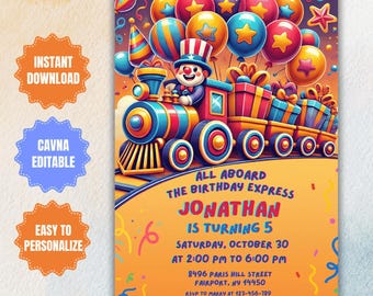 Train Birthday Invitation Template: Editable Toy Train Invite (Digital Download)