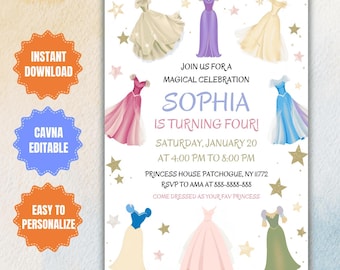 Princess Birthday Invitation Template: Royal Dress-Up Party (Editable, Digital Download)