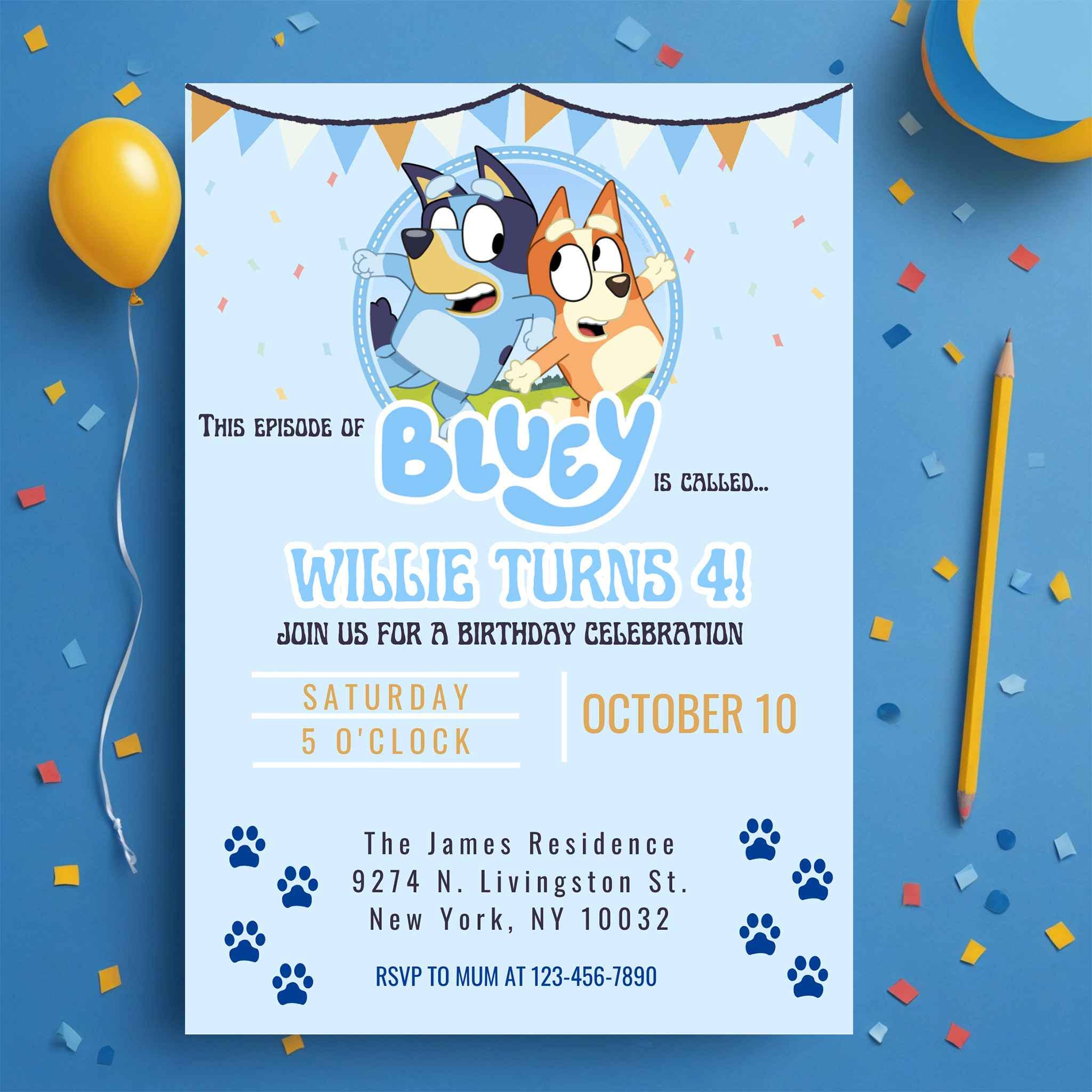 Editable Bluey Party Invite Template