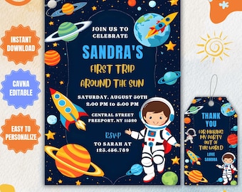 Astronaut Birthday Party Invitation: Galaxy Rocket Ship Theme (Editable Template)
