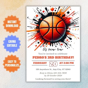 Editable Basketball Birthday Invitation Template, Sports Invite Digital Evite, Boys Birthday Party invite, Basketball Party Printable Invite