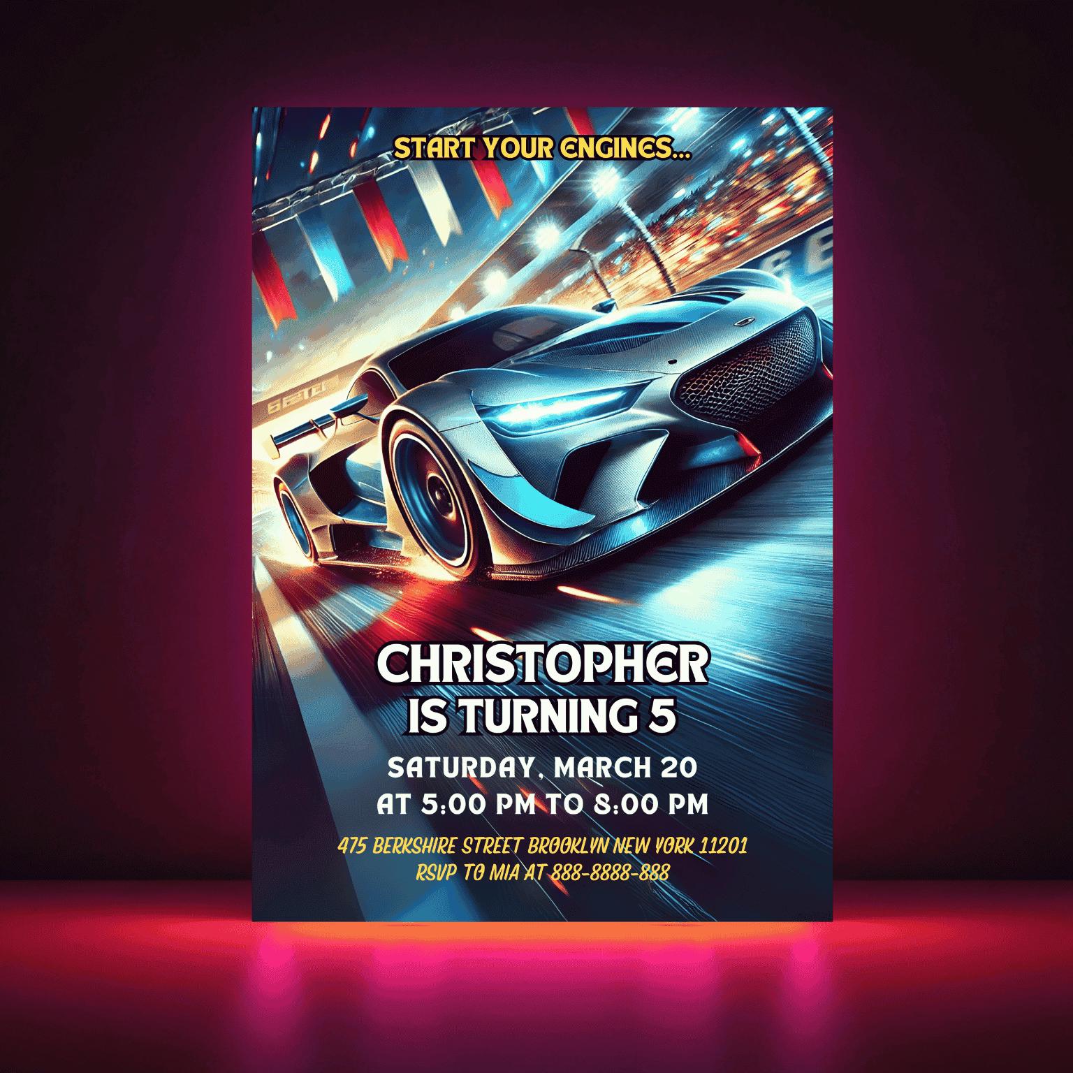 Motor Racing Theme Invitation Editable Race Car Birthday Invitation: Speedster Theme (digital ...