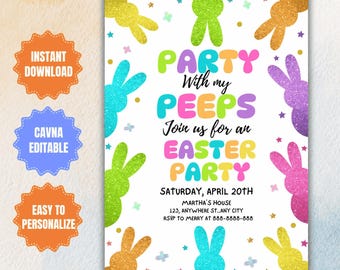 Peeps Bunny Easter Party Invitation Template (Digital Download)