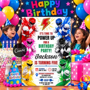 Editable Power Rangers Birthday Invitation, Power Ranger Party Template, Kids Martial Arts, Karate Digital Invite, Instant Download