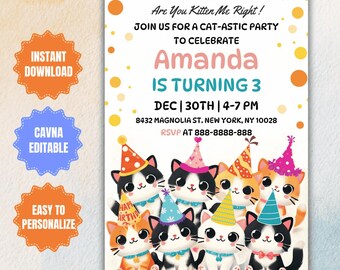 Editable Cat Birthday Invitation: Kitten Party (Digital Download)